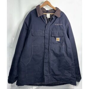 Carhartt Men's Size 54 Tall Dark Blue Navy Quilted Lined Duck Canvas Work Jacket